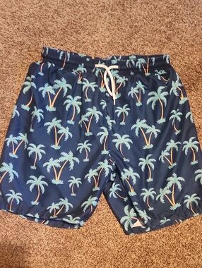 Boy's Navy Palm Tree Swim Trunks - Size 10 - LIKE NEW